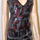 $498 New BCBG Max Azria Black Red Print Sequin Short Cocktail Party Dress M