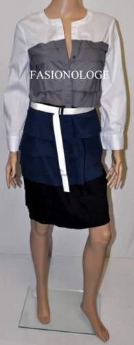 $298 New BCBG Max Azria "Ilkina" White Cotton Color Block Tiered Party Dress 8