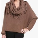 $228 New BCBG Max Azria "Ziona" Heather Jute Scarf Neck Sweater Top NWT XXS