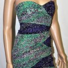 $398 New BCBG Max Azria Strapless Print Mesh Ruffle Ruched Party Short Dress 6