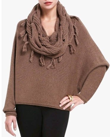 $228 New BCBG Max Azria "Ziona" Heather Jute Scarf Neck Sweater Top NWT S