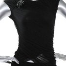 $258 New BCBG Max Azria Black Shirred Embellished Cocktail Party Top NWT M
