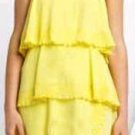 $308 New BCBG Max Azria Lime Yellow Tiered 100% Silk Cocktail Dress L