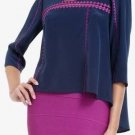 $228 New BCBG Max Azria "Mara" Carbon Combo Embroidered Cocktail Party Top S