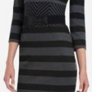 $218 New BCBG Max Azria "Roslyn" Grey Black Stripped Cocktail Party Dress NWT XS