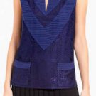 $218 New BCBG Max Azria "Erna" Cobalt Lace Pinktucked Cocktail Party Top NWT M