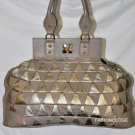$598 New BCBG Max Azria Taupe Gunmetal Leather Large Hand/Shoulder Bag Purse L