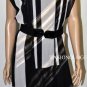 $228 New Max&Cleo by BCBG Stone Grey Chiffon Overlay Stripped Cocktail Dress M