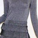 $238 New BCBG Max Azria Silk Black Lurex Ruffle Knit Party Sweater Dress NWT XS