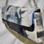 $188 New BCBG Max Azria Canvas Blue Black Leather  Chain Hand Clutch Bag M OS