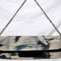 $188 New BCBG Max Azria Canvas Blue Black Leather  Chain Hand Clutch Bag M OS