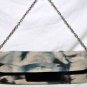 $188 New BCBG Max Azria Canvas Blue Black Leather  Chain Hand Clutch Bag M OS