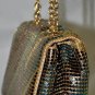 $188 New BCBG Max Azria Shater Print Mesh  Satin Gold Chain Hand Clutch Bag OS