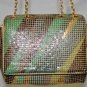 $188 New BCBG Max Azria Shater Print Mesh  Satin Gold Chain Hand Clutch Bag OS