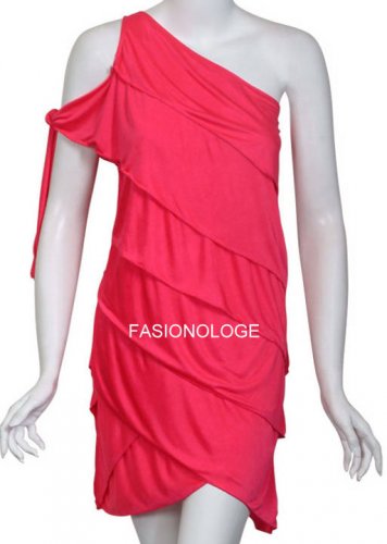 $218 New BCBG Max Azria Azalea Red Tiered Ruffle One Shoulder Cocktail Dress XS
