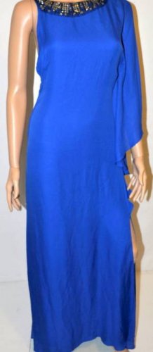 $608 New BCBG Max Azria One Shoulder Embellished Larkspur Silk Long Dress Gown 2