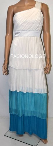 $468 New BCBG Max Azria Cream One Shoulder Pleated Tiered Chiffon Evening Gown 2