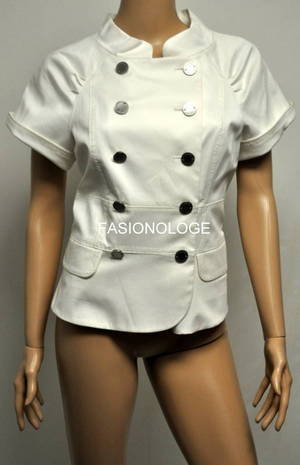 $238 New BCBG Max Azria White Button Up Cotton Woven Jacket XS