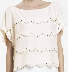 $258 New BCBG Max Azria "Sarina" Silk Gardenia Tiered Stud Cocktail Party Top M