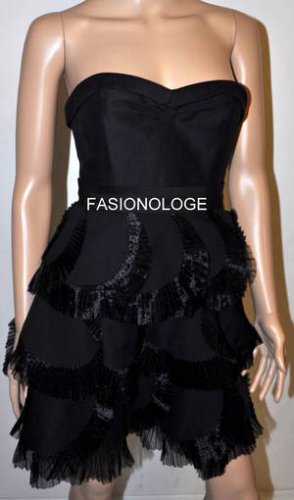 $398 New BCBG Max Azria Strapless Petal Silk Organza Black Cocktail Dress 4P