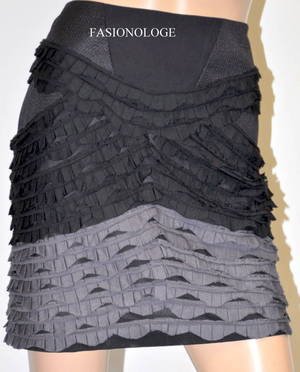 $318 New BCBG Max Azria Runway Black Grey Ruffle Short Party Skirt 8
