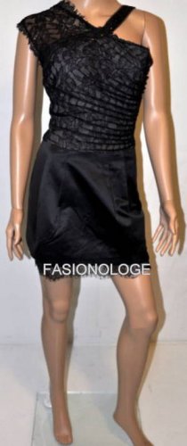 $398 New BCBG Max Azria One Shoulder  Lace Black Short Cocktail Dress 8