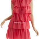 $218 New BCBG Max Azria Geranium Tiered Ruffle Cotton Silk Cocktail Dress XXS