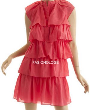 $218 New BCBG Max Azria Geranium Tiered Ruffle Cotton Silk Cocktail Dress XXS
