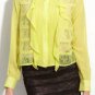 $158 New BCBG Max Azria "Cait" Bt Chartreuse Lace Silk Cocktail Party Top NWT L