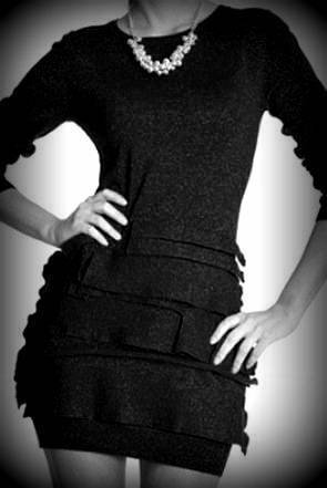 $238 New BCBG Max Azria Silk Black Metallic Lurex Ruffle Knit Sweater Dress S