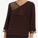 $248 NWT BCBG Max Azria "Skyla" Bordeaux Navy 100% Silk Party Cocktail Top L