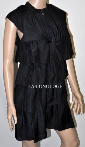 $218 New BCBG Max Azria Black Tiered Ruffle Cotton Silk Cocktail Dress XXS
