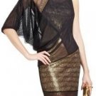 $188 New BCBG Max Azria "Mila" Black Gold Lace Dolman Cocktail Party Dress S