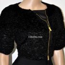 $298 New BCBG Max Azria Black Gold Hardware Faux Fur Cropped Jacket Coat M