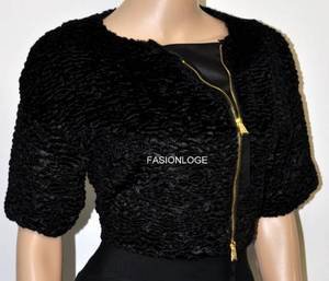$298 New BCBG Max Azria Black Gold Hardware Faux Fur Cropped Jacket Coat M