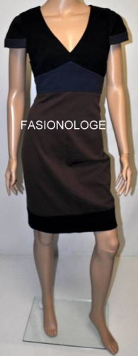 $258 New BCBG Max Azria Ink Combo Color Block Rayon Knit Cocktail Dress 6