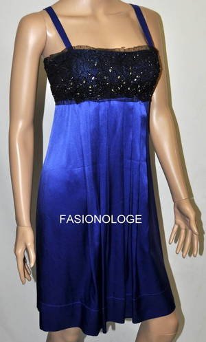 $340 New BCBG Max Azria Lark Spur Blue Silk Embellished Cocktail Dress 6