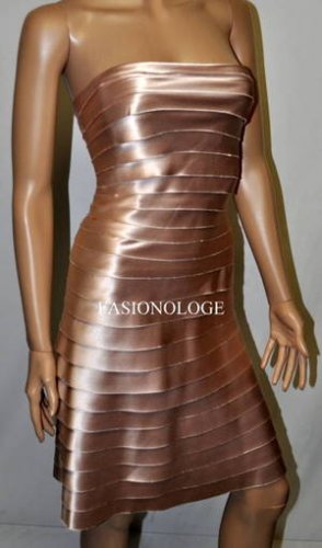 $260 New BCBG Max Azria Strapless Champagne Tiered Cocktail Party Dress ~0~