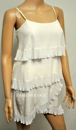 $308 New BCBG Max Azria White Tiered 100% Silk Cocktail Dress XXS