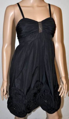 $458 NEW BCBG Max Azria Rosette Applique Taffeta Little Black Short Dress ~0~