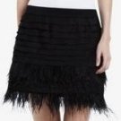$228 New BCBG Max Azria "Maliha" Black Tiered Feather Short Party Skirt NWT L