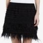 $228 New BCBG Max Azria "Maliha" Black Tiered Feather Short Party Skirt NWT L