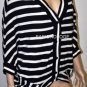 $198 New BCBG Max Azria Navy Stripe 100% Merino Wool Cardigan Sweater M