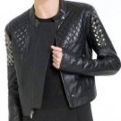 $848 New BCBG Max Azria Black Soft Stud Leather Motorcycle Coat Jacket L