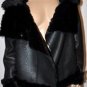 $488 New BCBG Max Azria Black Shearling Faux Fur Leather Jacket Coat XXS
