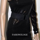 $208 New BCBG Sequin One Shoulder Belted Black Little Party Cocktail Dress S