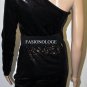 $208 New BCBG Sequin One Shoulder Belted Black Little Party Cocktail Dress S