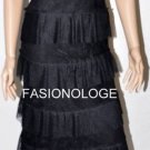 $898 New BCBG Max Azria Taffeta Lace Black Tiered Cocktail  Long Dress Gown ~0~