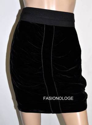 $188 New BCBG Max Azria Dark Black Rayon Silk Blend Velour Ruched Skirt 4