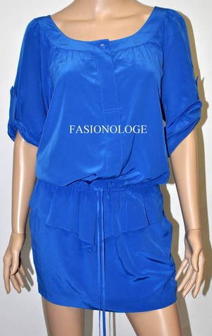 $258 New BCBG Max Azria Lark Spur Blue Drop Waist Silk Cocktail Party Dress M